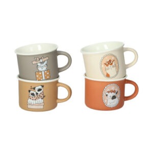 TAZZINA CAFFE CANI E GATTI SET 4 PZ NEW BONE CHINA