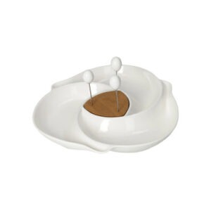 ANTIPASTIERA VORTICE PORCELLANA/BAMBOO C/3 FORCH INOX