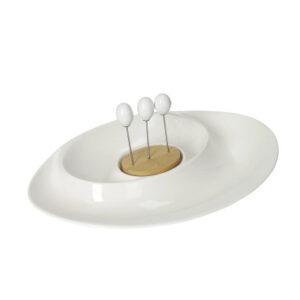 ANTIPASTIERA ANDROMEDA PORCELLANA/BAMBOO C/3 FORCH INOX