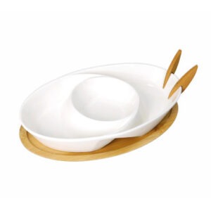 ANTIPASTIERA ABBRACCIO PORCELLANA C/2 FORCH E BASE/BAMBOO