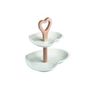 ALZATA DOPPIOCUORE PORCELLANA BIANCA/BAMBOO NATURALE