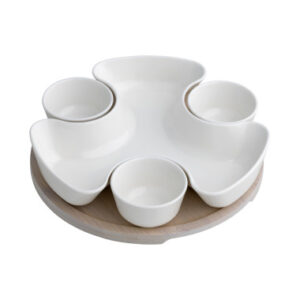 ANTIPASTIERA PUZZLE PORCELL BIANCA C/SUPPORTO BAMBOO NATUR