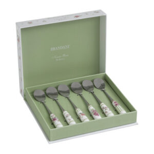 CUCCHIAINO NONNA ROSA SET 6 PZ INOX C/MANICO CERAMICA