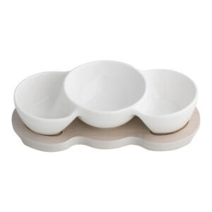 MINI ANTIPASTIERA PORCELLANA BIANCA C/SUPPORTO BAMBOO NATURA