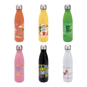 BOTTIGLIA TERMICA 500ML C/CHIUERM D.ASS INOX/PP DISP12P