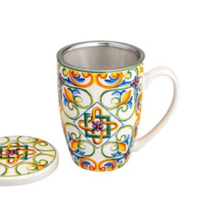 MUG MEDICEA GIGLIO NEW BONE CHINA C/INFUSORE INOX